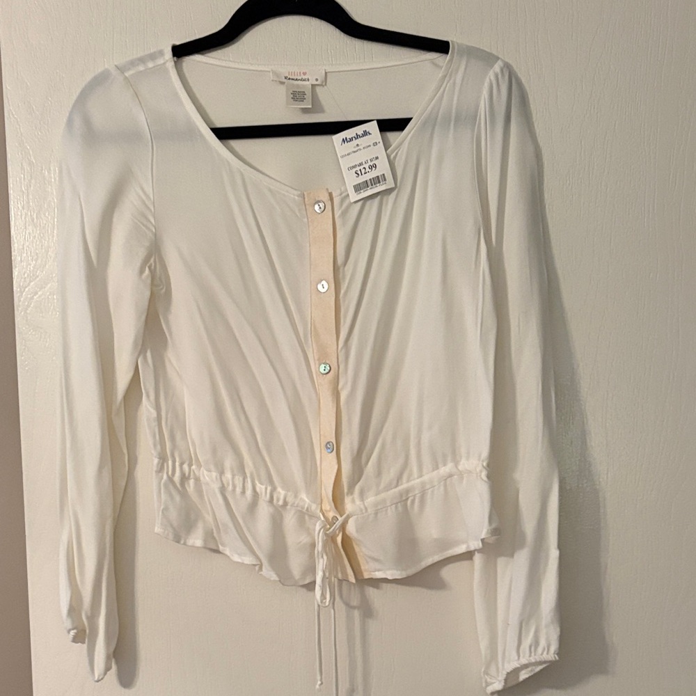 Ambiance Cream Button-Down Blouse. Small
